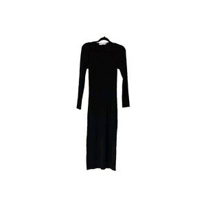 ASTR The Label  Dress M Black Ribbed V Neck Long Sleeve Midi Bodycon Goth Witchy